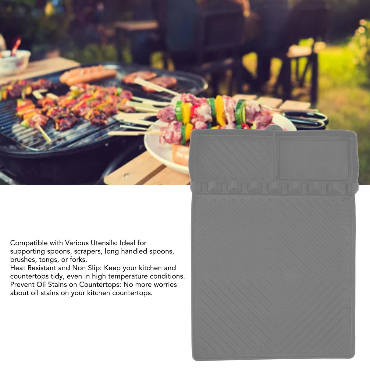 Grill Tools Mat Silicone 8 Slots 16x11.5in Anti Slip Heat Resistant Easy to Clean Griddle Accessories for Kitchen Cooking Grey