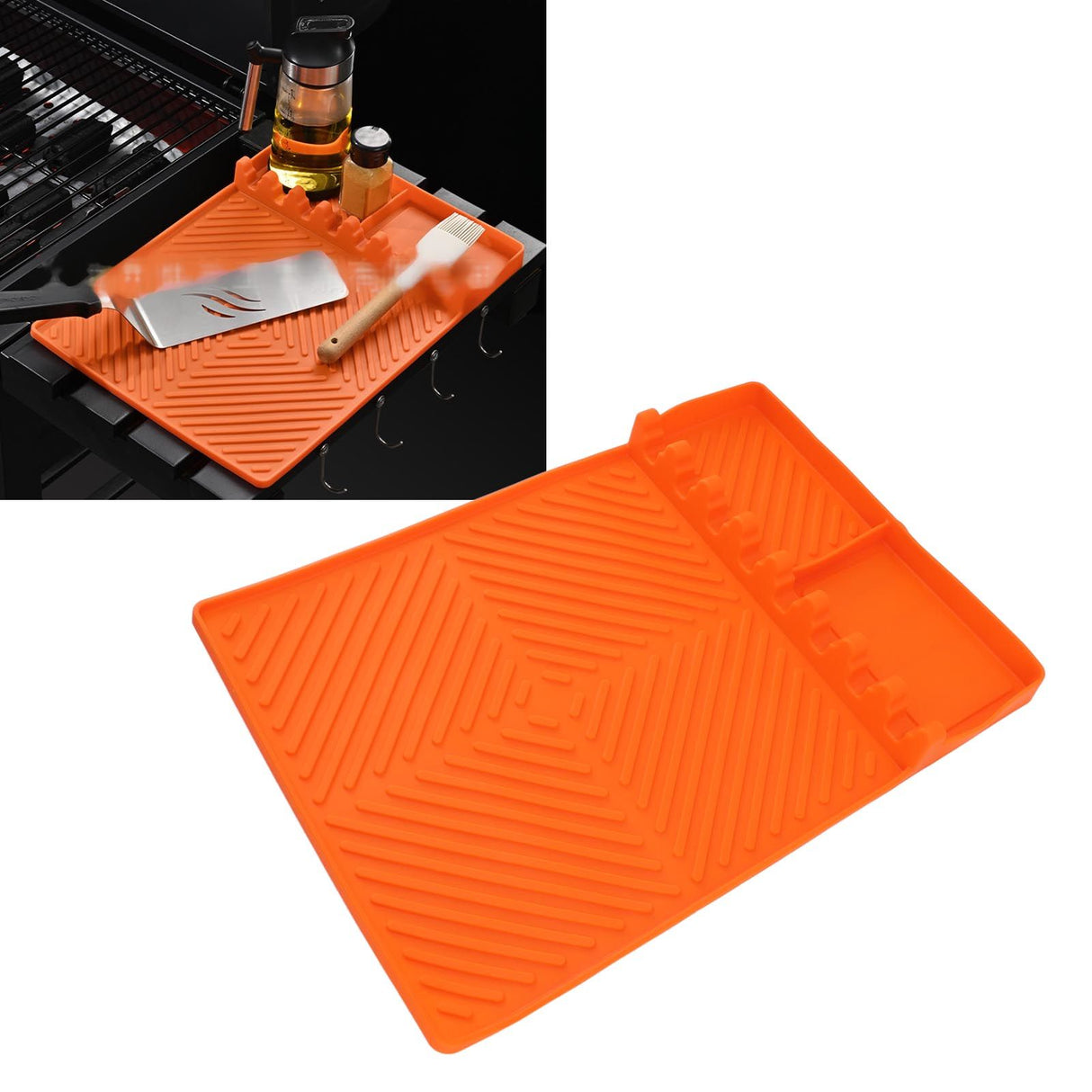 Grill Tools Mat Silicone 8 Slots 16x11.5in Anti Slip Heat Resistant Easy to Clean Griddle Accessories for Kitchen Cooking Orange