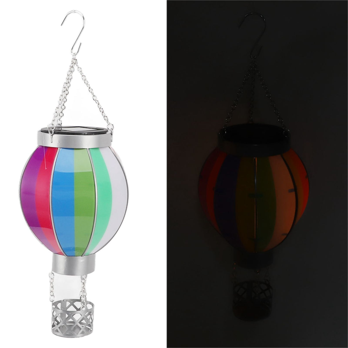 Hot Air Balloon Solar Lantern 600MAH Rainbow Color Automatic On Off Warm Light Outdoor Solar Hanging Lights for Patio Garden Porch