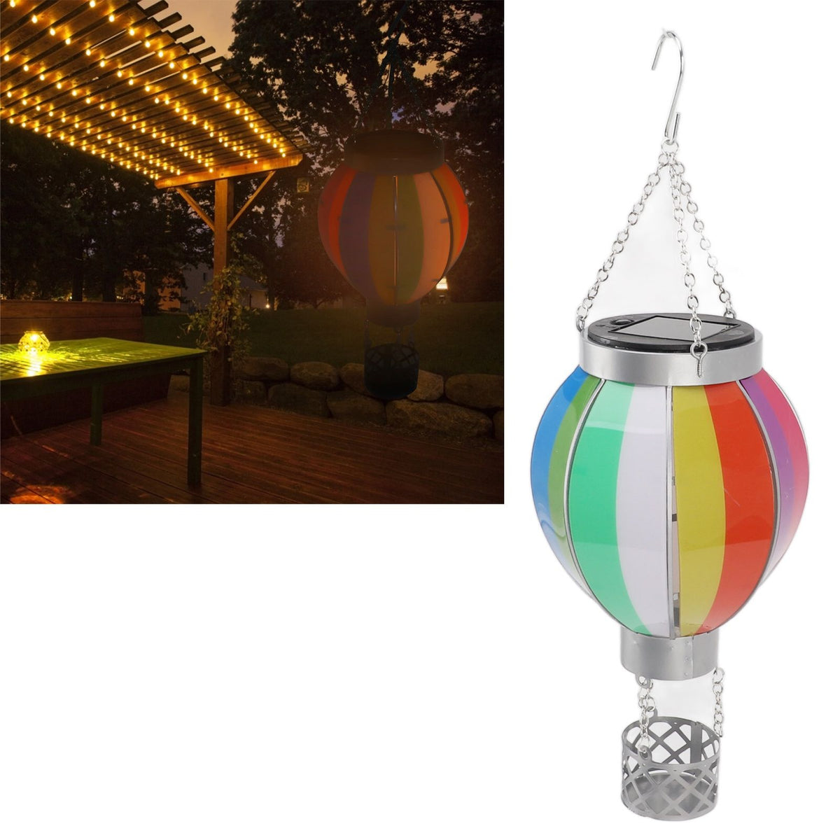 Hot Air Balloon Solar Lantern 600MAH Rainbow Color Automatic On Off Warm Light Outdoor Solar Hanging Lights for Patio Garden Porch