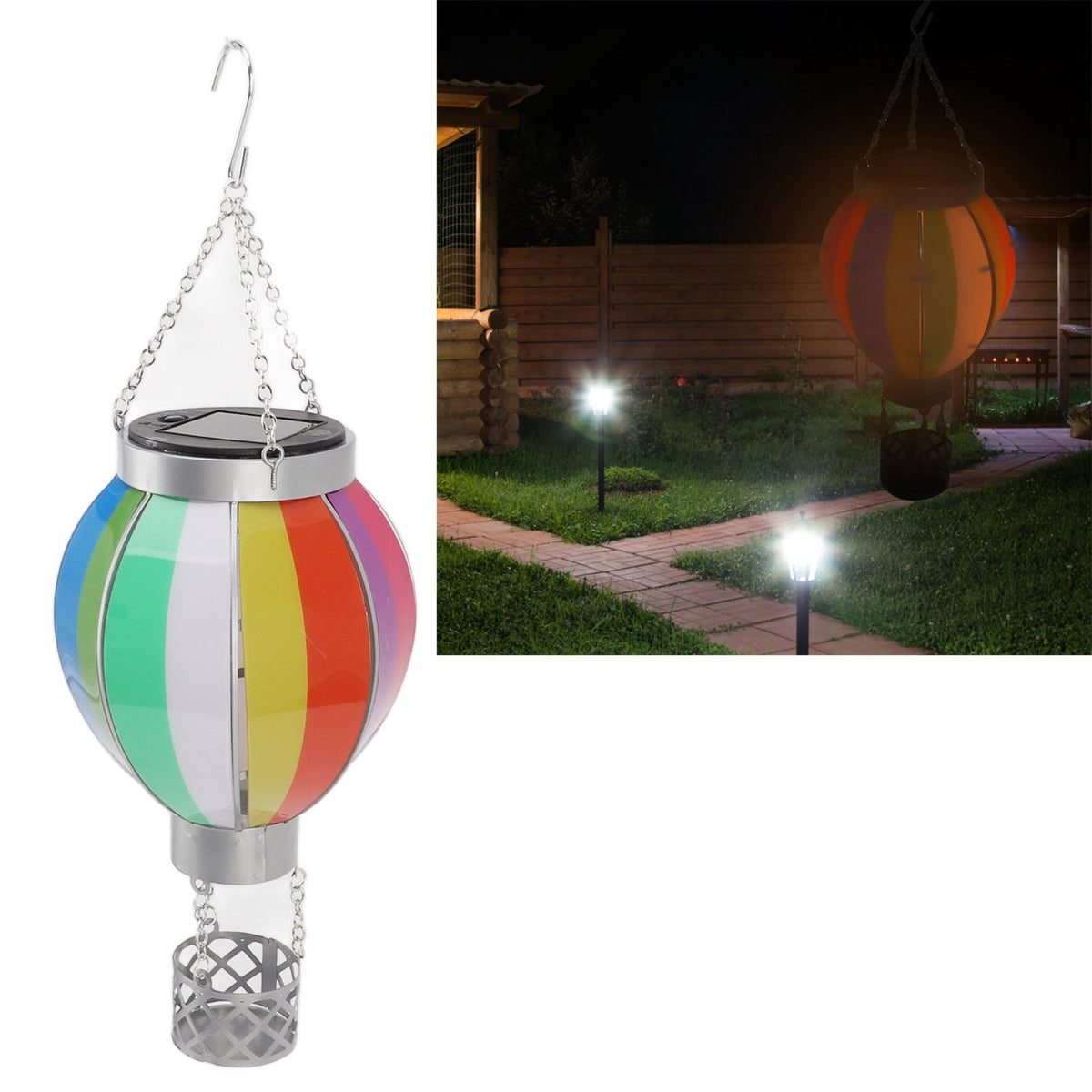 Hot Air Balloon Solar Lantern 600MAH Rainbow Color Automatic On Off Warm Light Outdoor Solar Hanging Lights for Patio Garden Porch