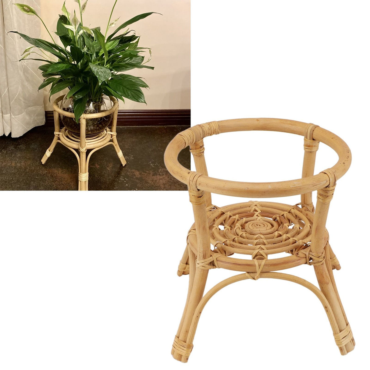 Plant Stand Flower Pot Rack Rattan Minimalist Stable 9.4in Diameter Planter Holder for Indoor Outdoor Garden Patio