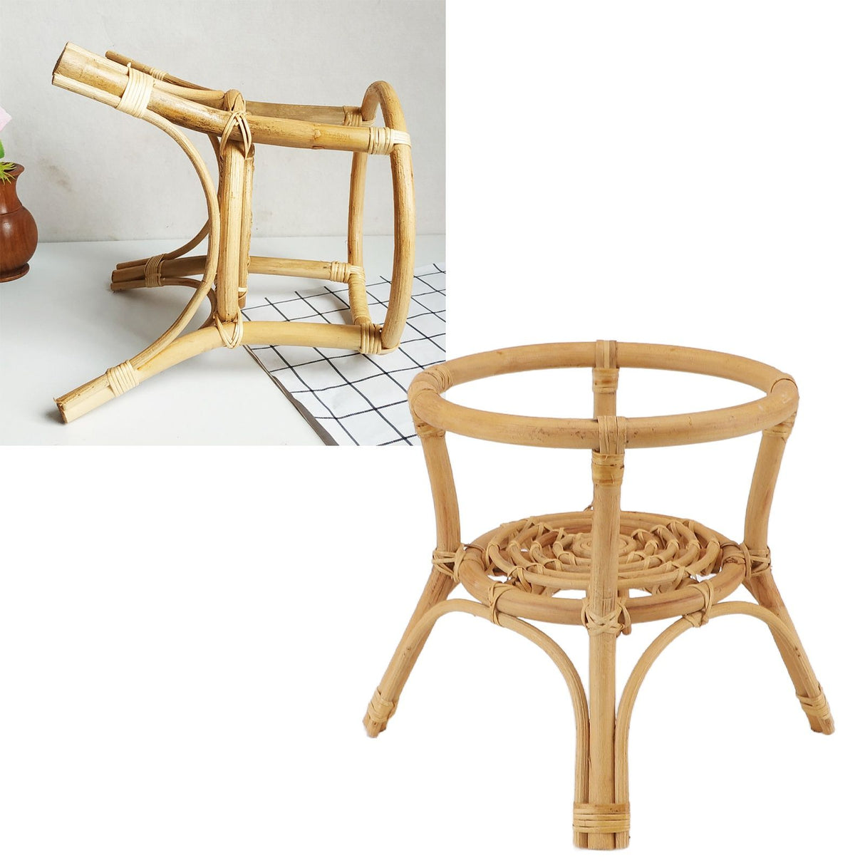 Plant Stand Flower Pot Rack Rattan Minimalist Stable 9.4in Diameter Planter Holder for Indoor Outdoor Garden Patio
