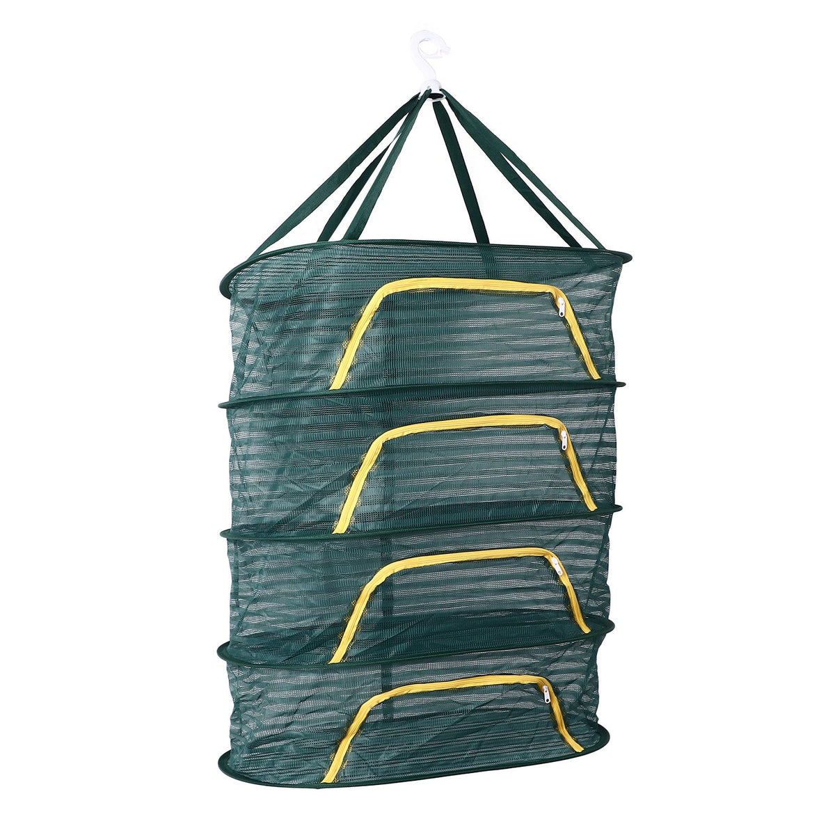 4 Layer Herb Drying Rack with U Shaped Zipper Dark Green Foldable High Elastic Fine Mesh Plant Drying Rack Net for Herbs Plants Seeds