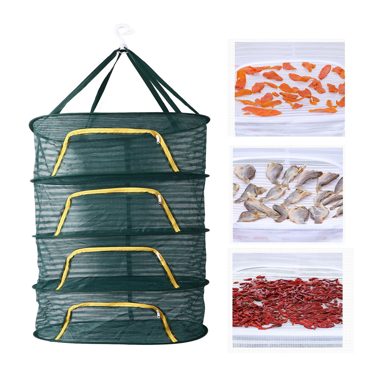 4 Layer Herb Drying Rack with U Shaped Zipper Dark Green Foldable High Elastic Fine Mesh Plant Drying Rack Net for Herbs Plants Seeds