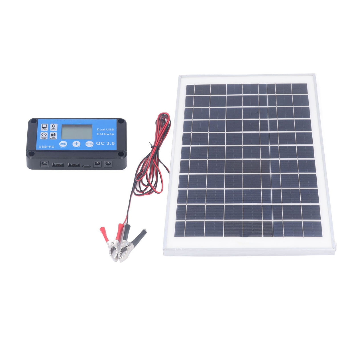 Solar Panel Kit 50W 18V with MPPT Waterproof Charge Controller 3meter Battery Clamp for Outdoor RV Boat Trailer Camper