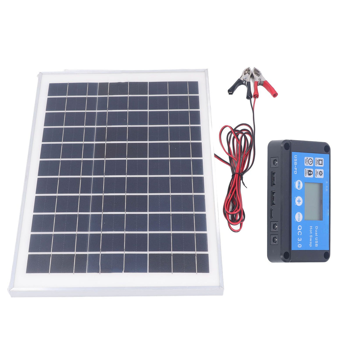 Solar Panel Kit 50W 18V with MPPT Waterproof Charge Controller 3meter Battery Clamp for Outdoor RV Boat Trailer Camper