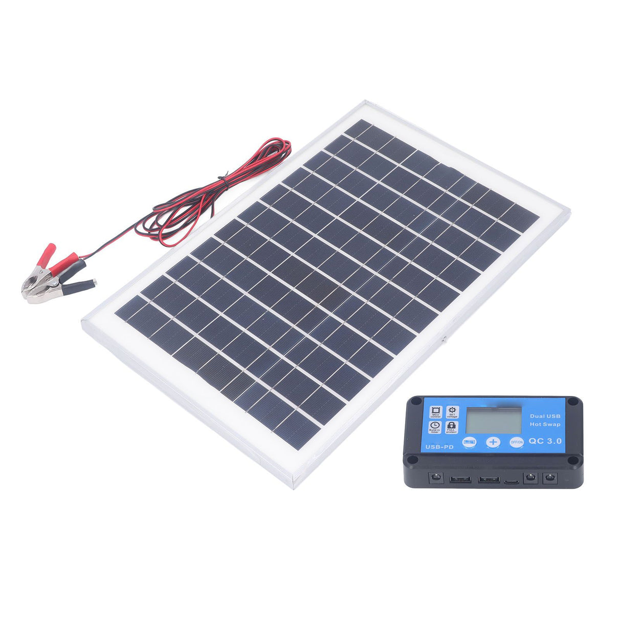 Solar Panel Kit 50W 18V with MPPT Waterproof Charge Controller 3meter Battery Clamp for Outdoor RV Boat Trailer Camper