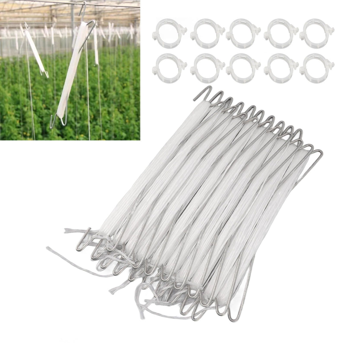 10PCS Tomato Support Hooks with Twine Plant Climbing Clips Stainless Steel Easy Use Garden Hooks for Cucumber Cherry Vegetable