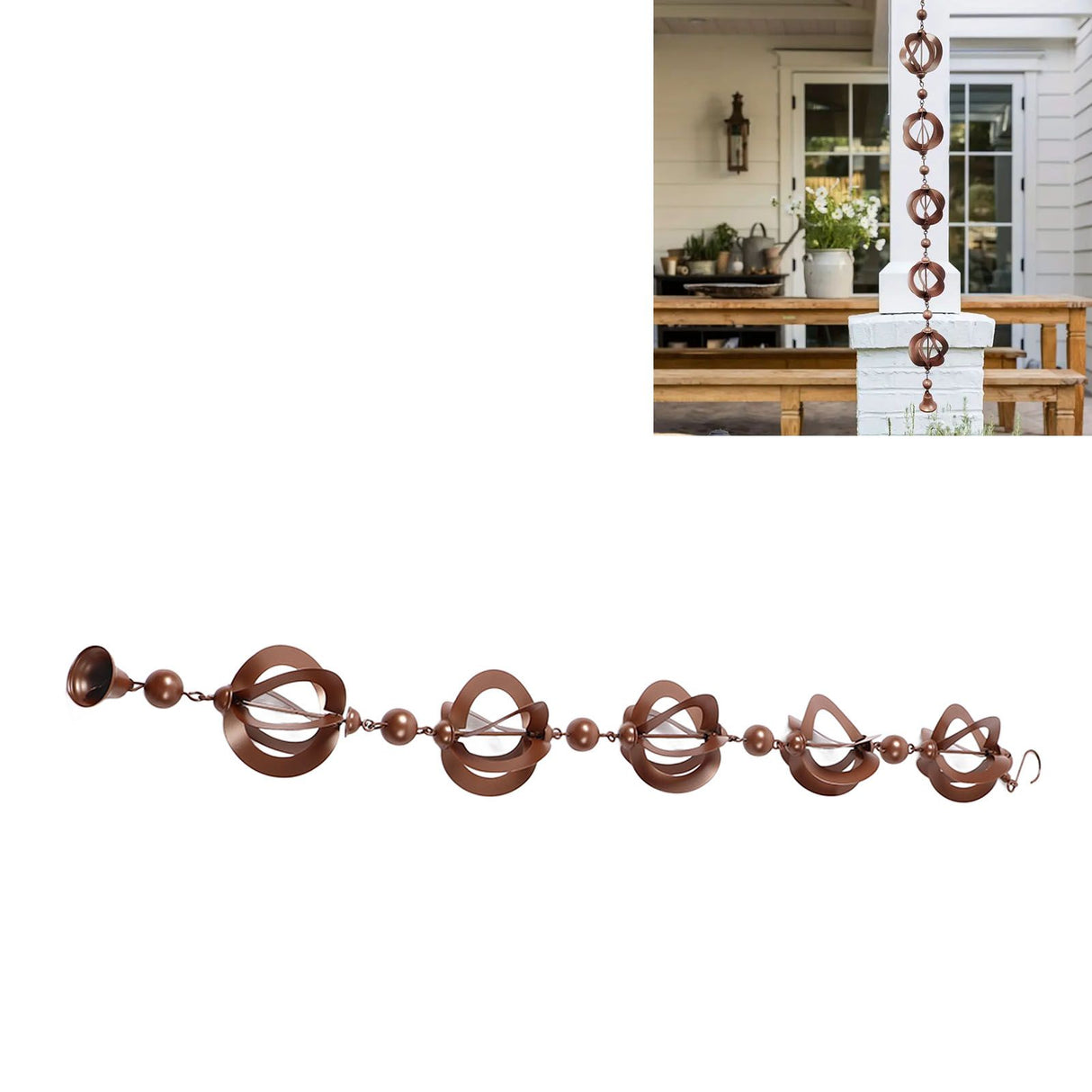 Hanging Rain Chain Metal Decorative Rotating Hollow Rain Chain for Garden Courtyard