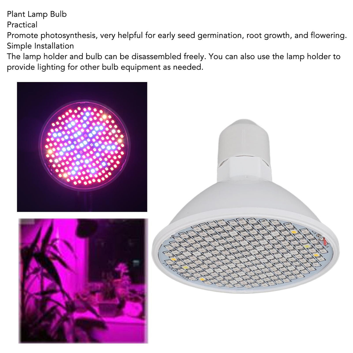 8W Indoor Plant Lamp Bulb 200 LED Heat Dissipation Full Spectrum Plant Grow Light Bulb for Home Greenhouse 110 to 220V