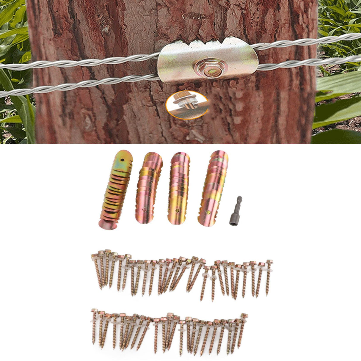 50 Sets Fence Wire Fasteners Carbon Steel Zinc Plated Rust Proof Wire Fencing Staples with Hex Socket Wrench for Repairing Fence