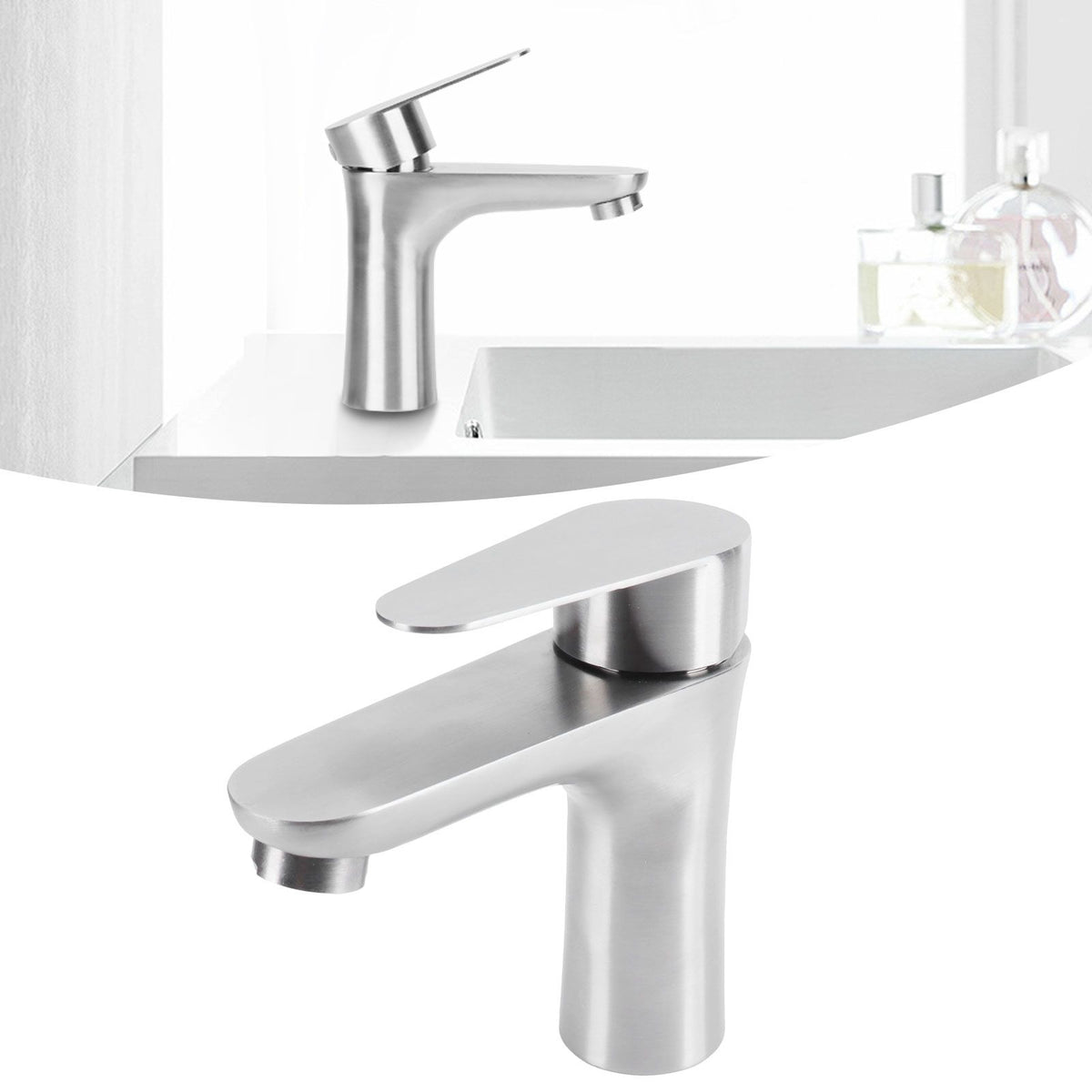 Stainless Steel Hot Cold Faucet Mixer Water Tap Sink Faucet with Single Handle for Bathroom Use