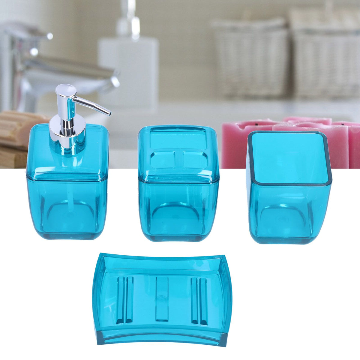 4PCS Bathroom Set Soap Dispenser Toothbrush Holder Wash Cup Soap Dish Bathroom Supplies