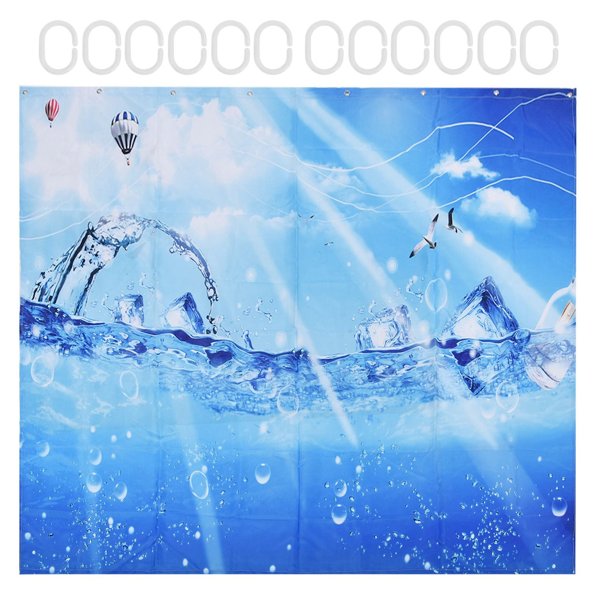 Shower Curtain Polyester Fiber Waterproof Colorful Printing with 12pcs Hook for Home Bathroom180x180cm