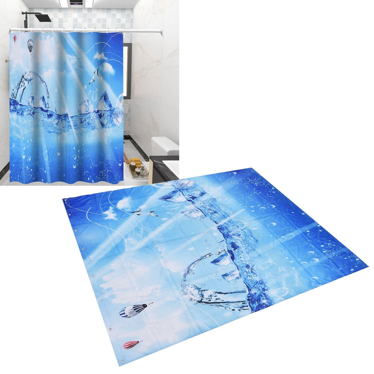 Shower Curtain Polyester Fiber Waterproof Colorful Printing with 12pcs Hook for Home Bathroom180x180cm