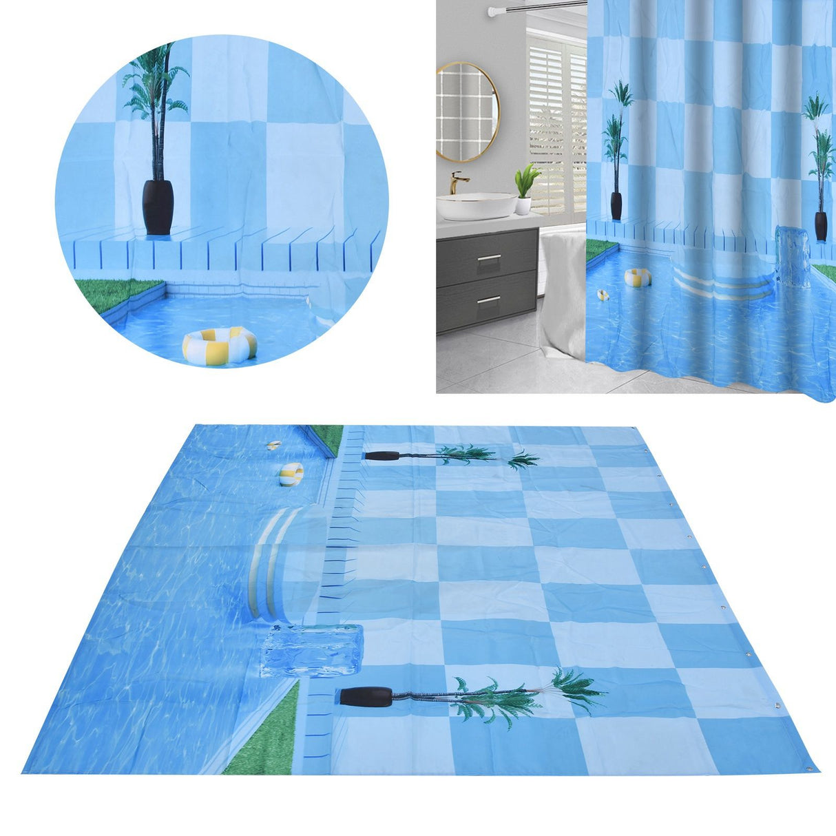 Waterproof Shower Curtain Shower Curtain for Bathroom Curtain Decoration for Summer Cool Pool70.9x70.9in