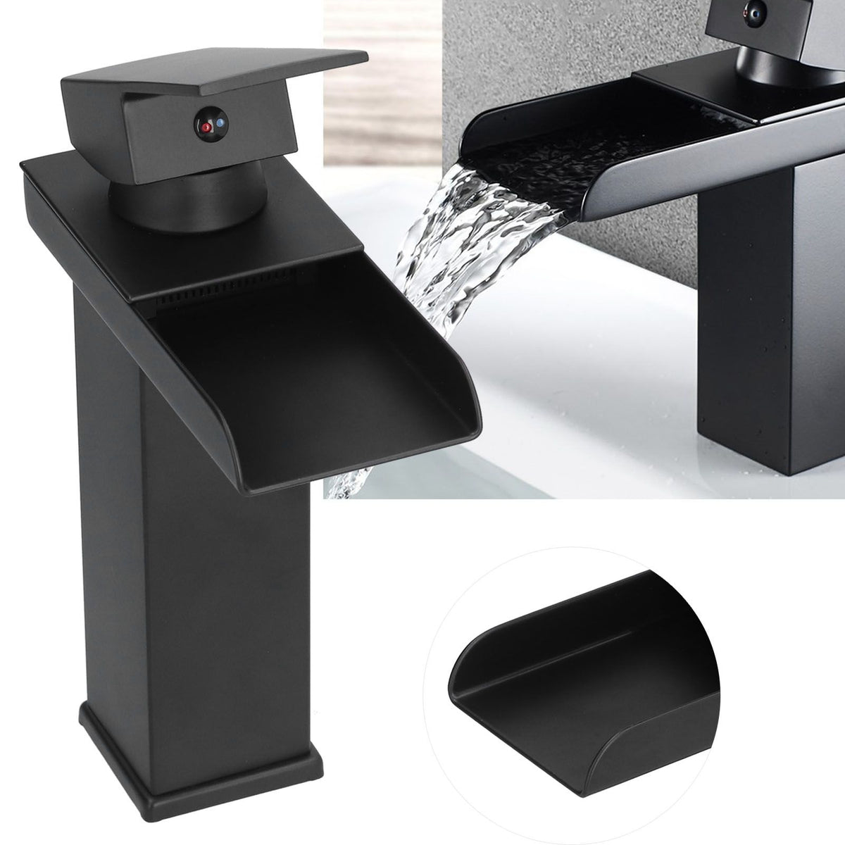 G1/2 Cold Hot Mixer Water Tap Black Faucet with Long Handle for Bathroom Hotel Homestay
