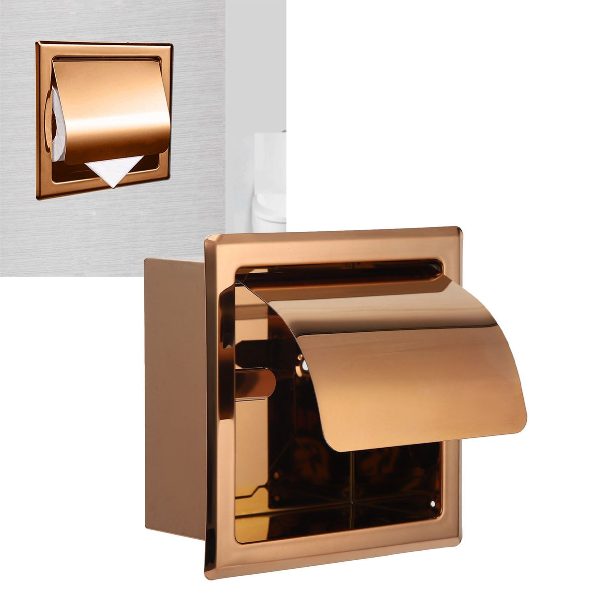 Embedded Style Toilet Paper Holder Stainless Steel Paper Towel Holder Toilet Tissue Rack for Hotel Bathroom Rose Gold