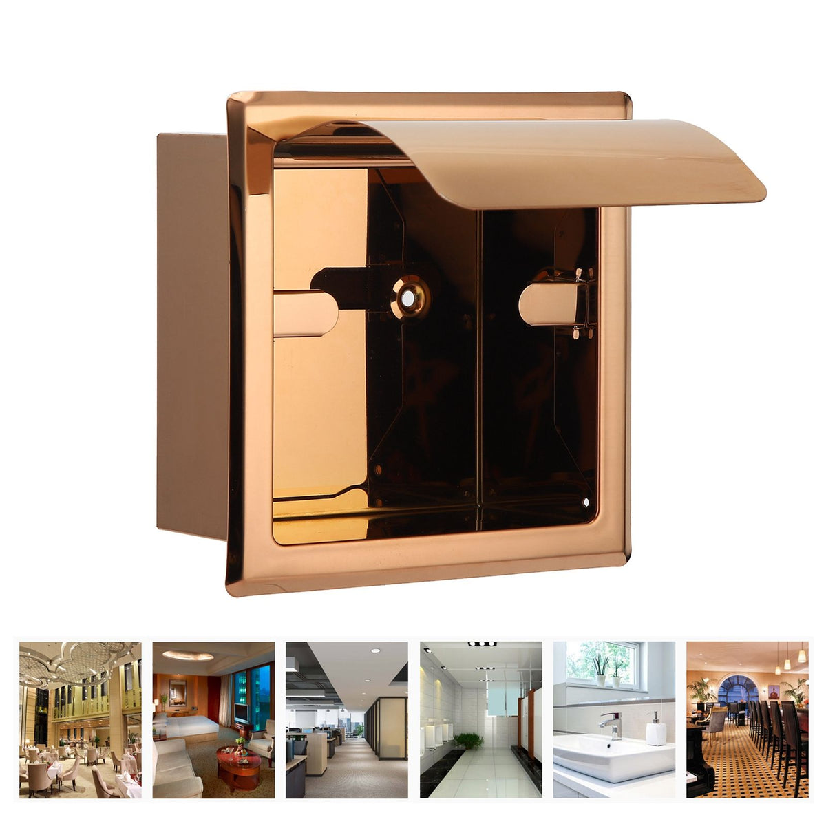 Embedded Style Toilet Paper Holder Stainless Steel Paper Towel Holder Toilet Tissue Rack for Hotel Bathroom Rose Gold