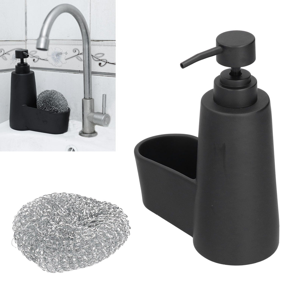 Soap Dispenser Dishwashing Liquid Hand Soap Pump with A Steel Ball for Bathroom and Kitchen SinkBlack