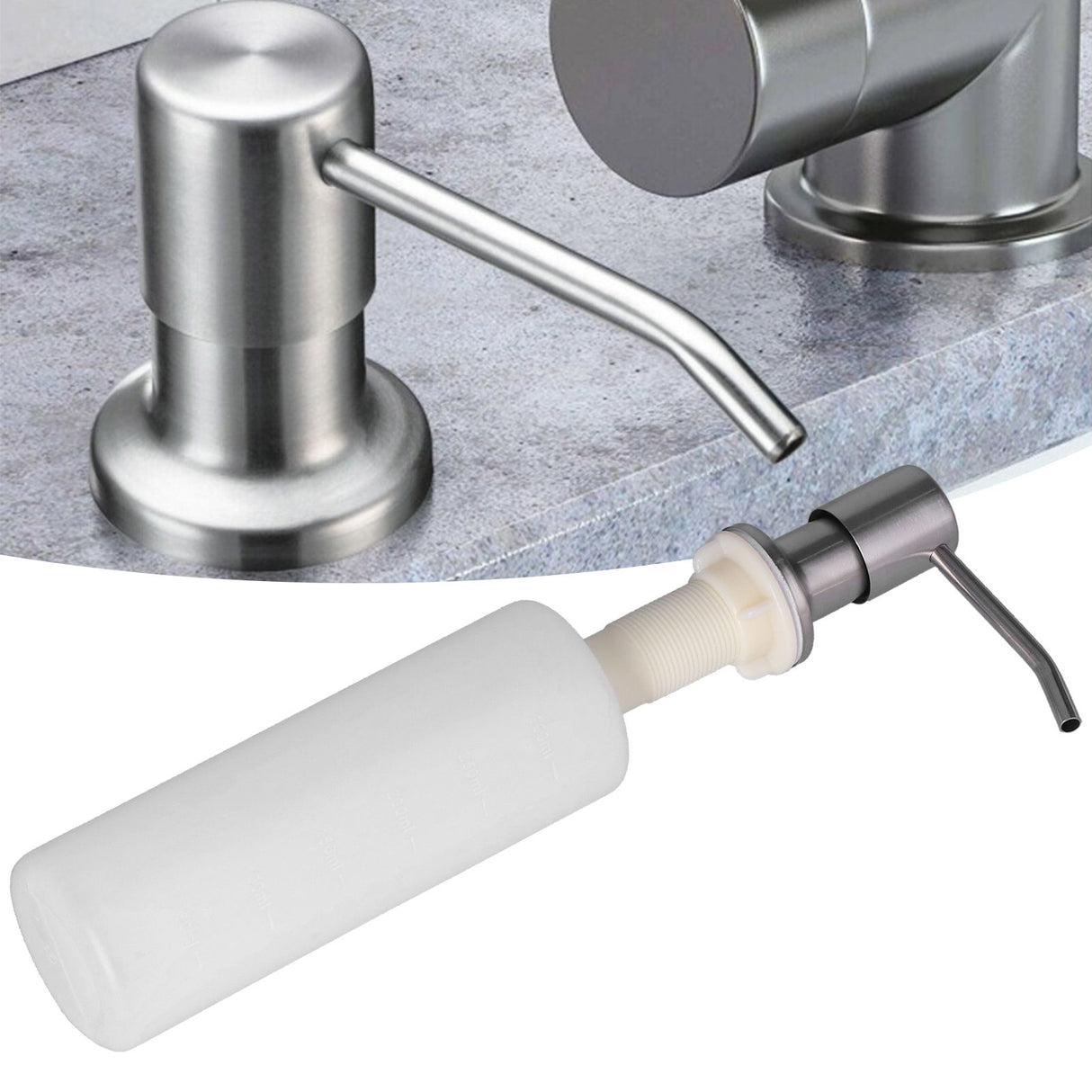 Sink Soap Dispenser Stainless Steel Press Head 300ML Soap Lotion Container Kitchen Bathroom Accessory