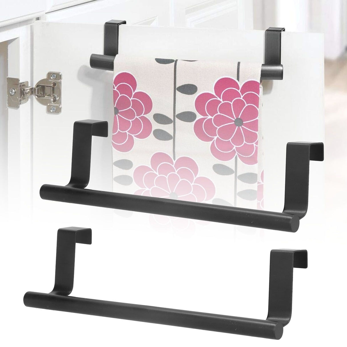 2Pcs Towel Rack Black Hangable Punch Free Nail Free Cabinet Door Towel Rack for Home Hotel23CM