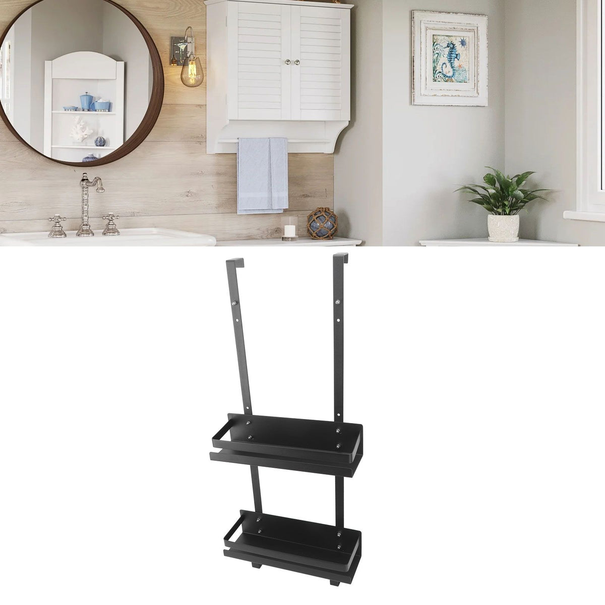 Wall Shower Shelf Large Space Metal Hanging Shower Organizer Rack with Suction Cup for Bathroom Toilet Type A Double Layer