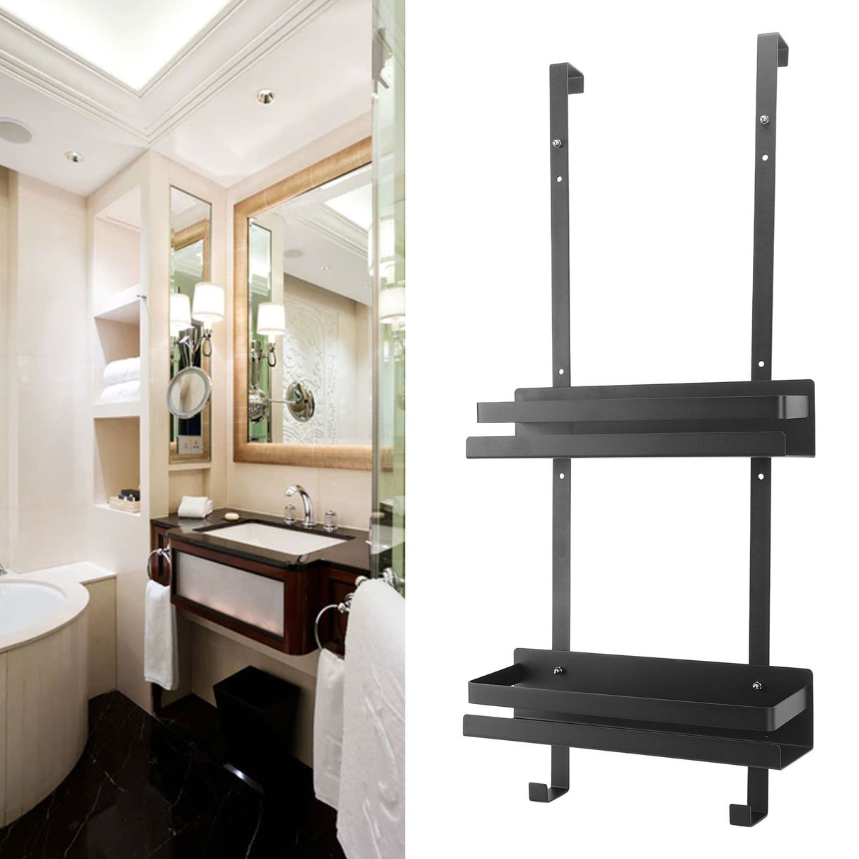 Wall Shower Shelf Large Space Metal Hanging Shower Organizer Rack with Suction Cup for Bathroom Toilet Type A Double Layer