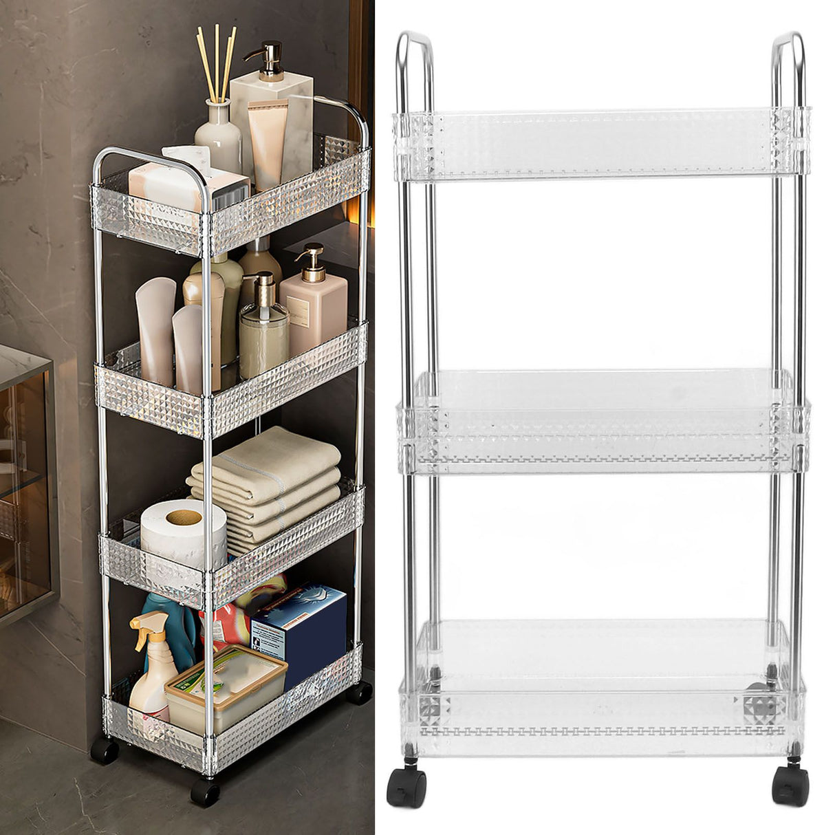 Kitchen Storage Rack Multifunctional 3 Tier Mobile Storage Cart for Bathroom Laundry Room Narrow Places S