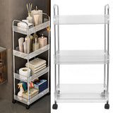Kitchen Storage Rack Multifunctional 3 Tier Mobile Storage Cart for Bathroom Laundry Room Narrow Places S