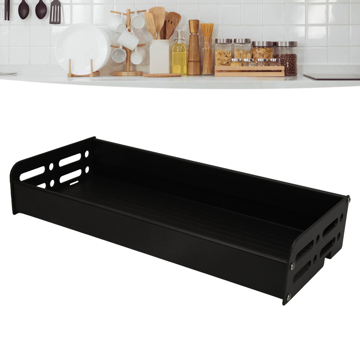 Floating Shelves Space Aluminum Wall Mounted Decorative Storage Shelf for Kitchen Bathroom Living Room Bedroom Black