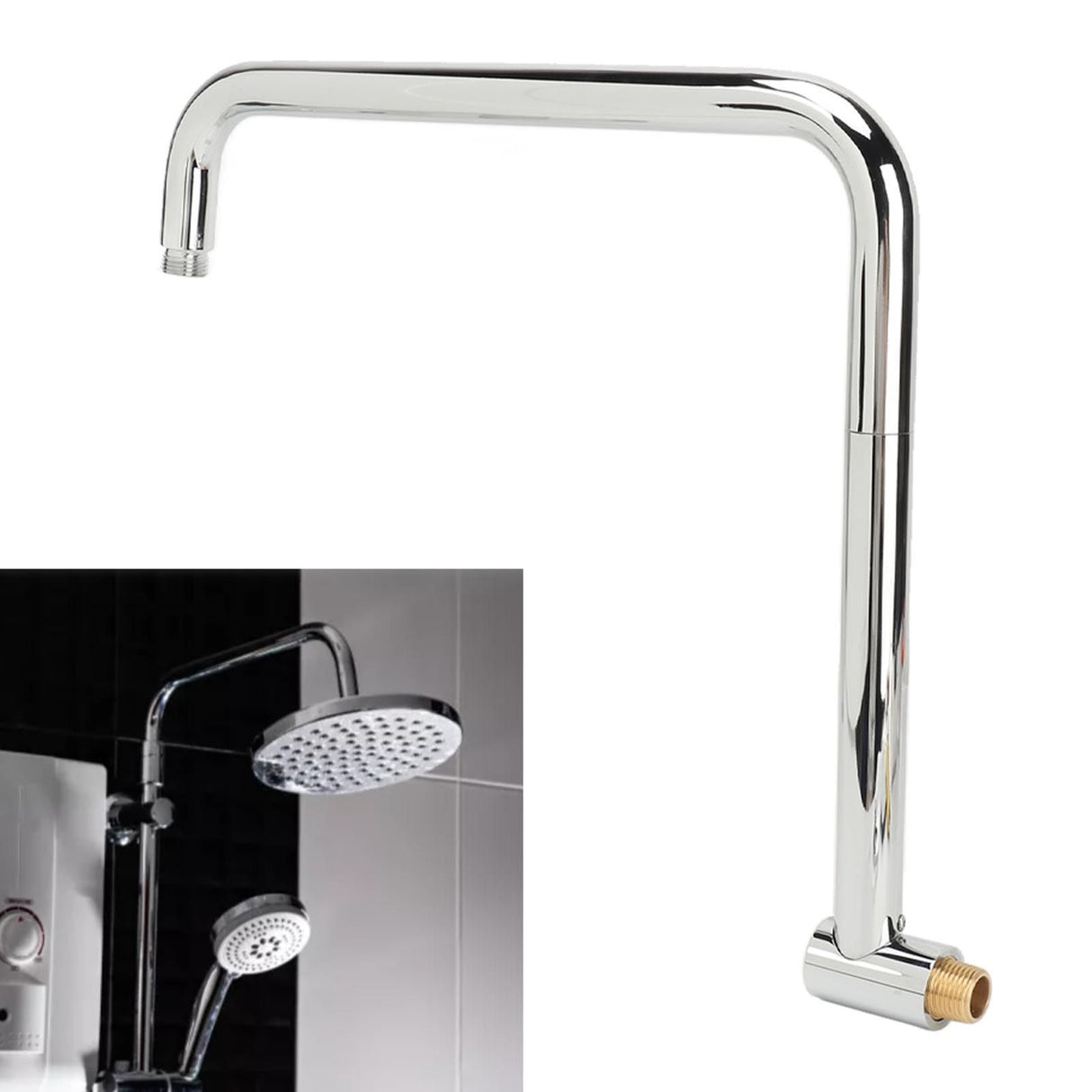 Shower Head Extension with Flange S Shape Shower Arm Wall Mount Rotatable Stainless Steel Shower Pipe for Bathroom Electroplate