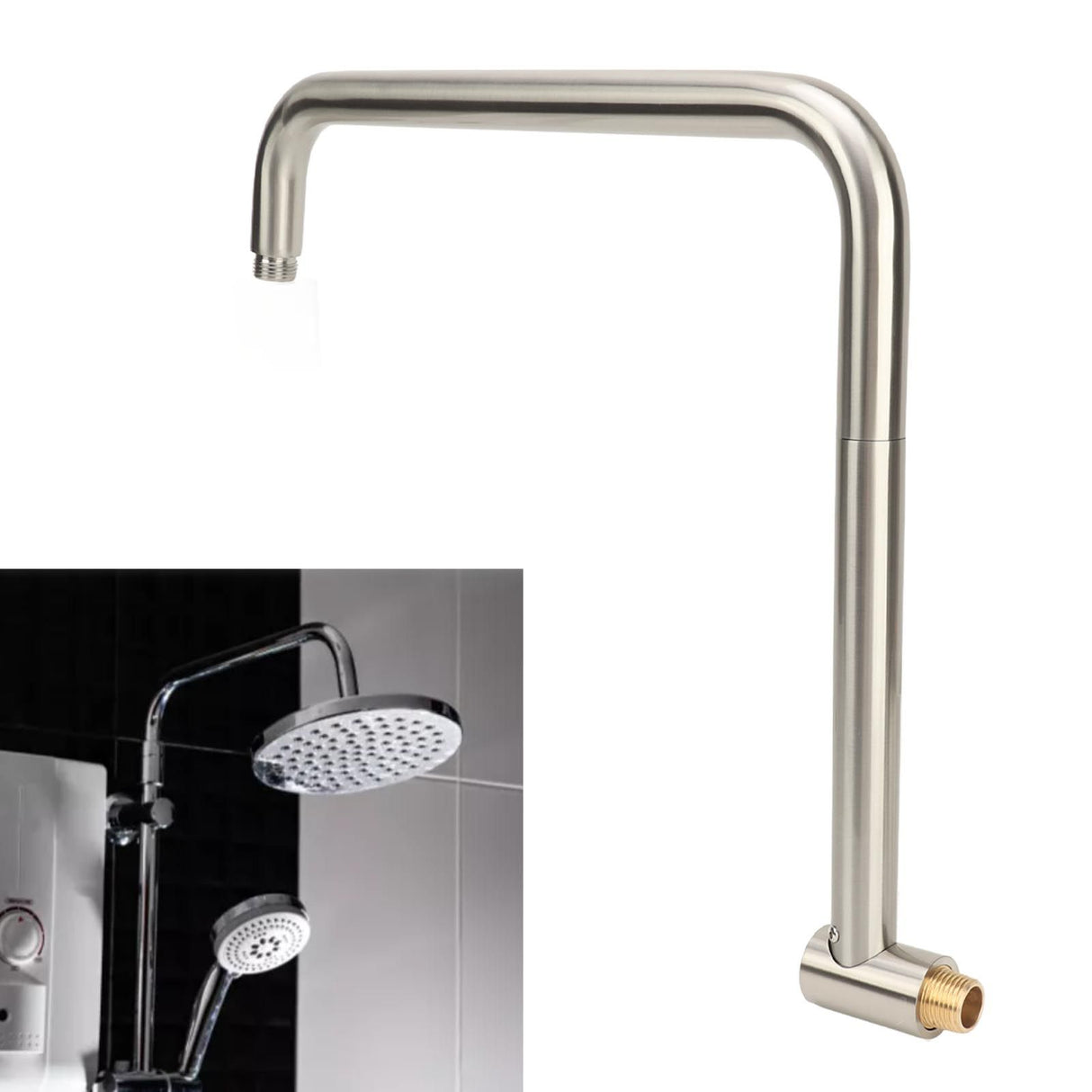 Shower Head Extension with Flange S Shape Shower Arm Wall Mount Rotatable Stainless Steel Shower Pipe for Bathroom Brushed