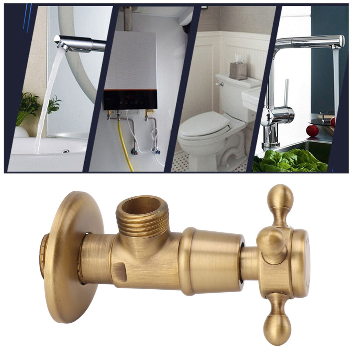 Solid Brass Angle Stop Valve Retro Thickened Cold Hot Triangle Valve Explosion Proof Water Shut Off Valve Antique