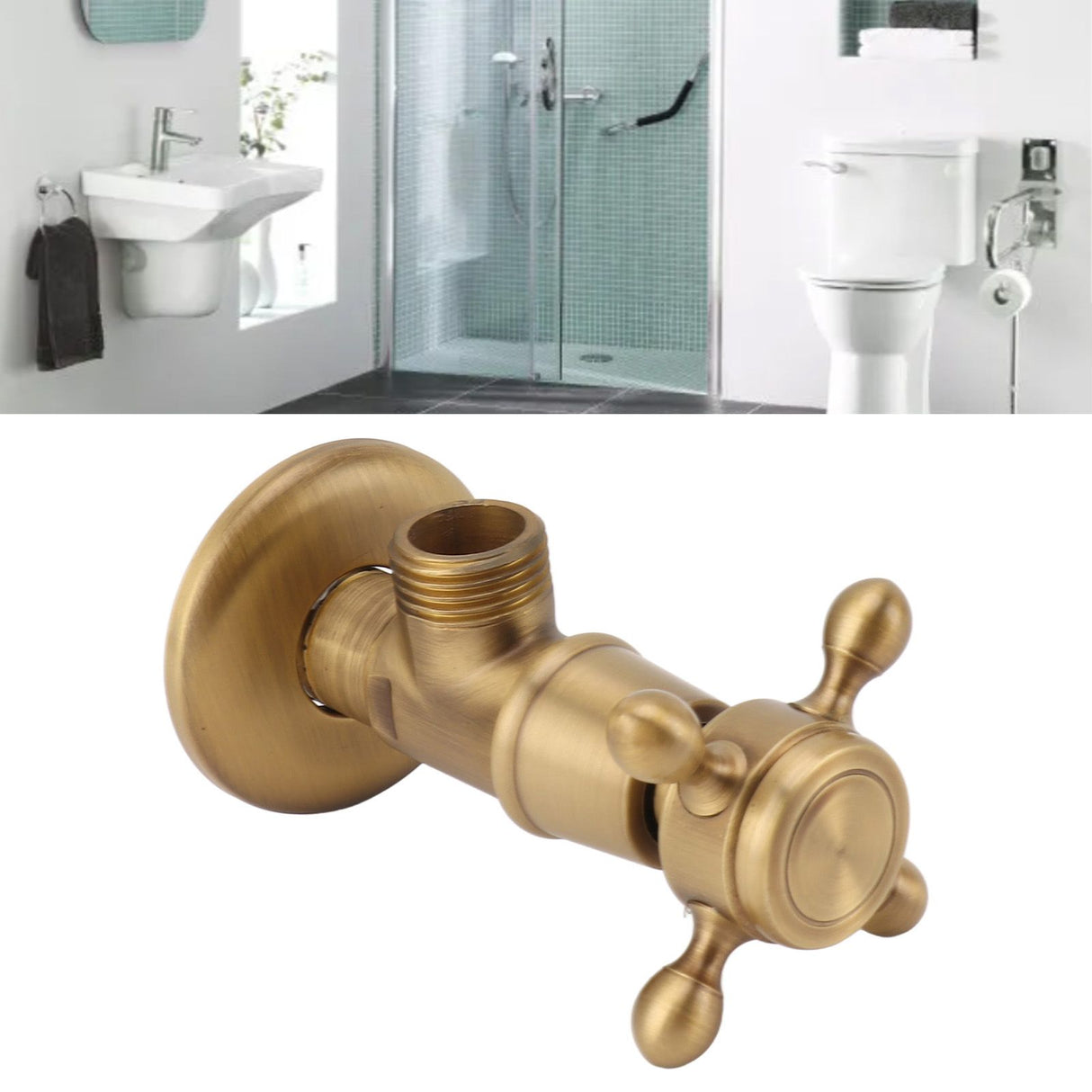 Solid Brass Angle Stop Valve Retro Thickened Cold Hot Triangle Valve Explosion Proof Water Shut Off Valve Antique