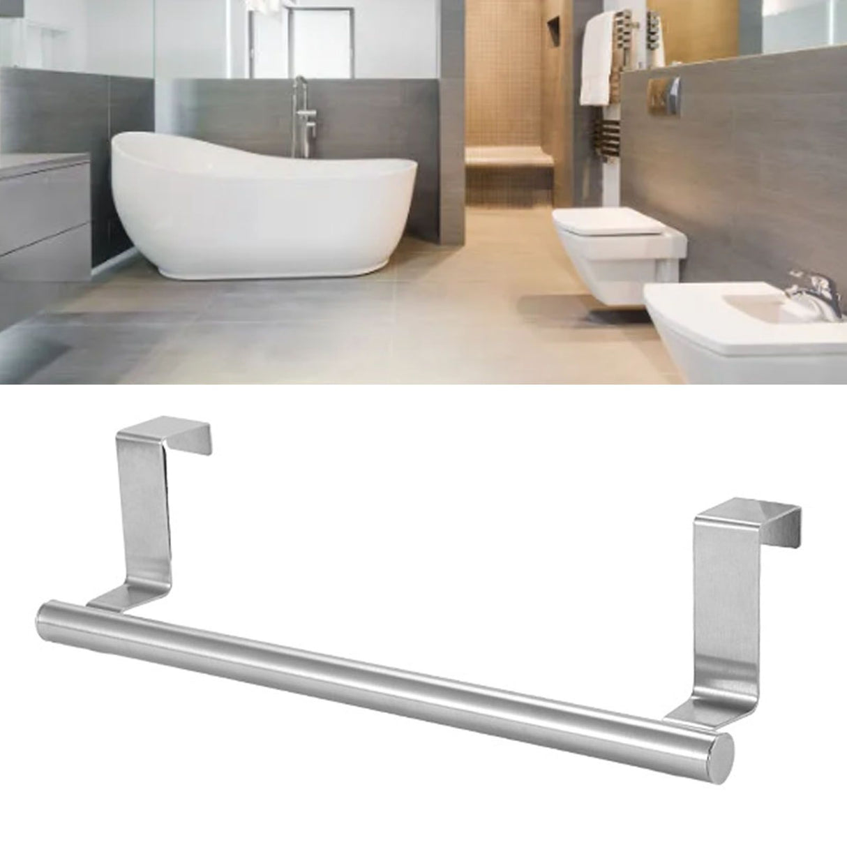 Multi Purpose Stainless Steel Single Bar Towel Rack Hole Free Towel Rack Bathroom Towel Bar S 6.2x23.5cm