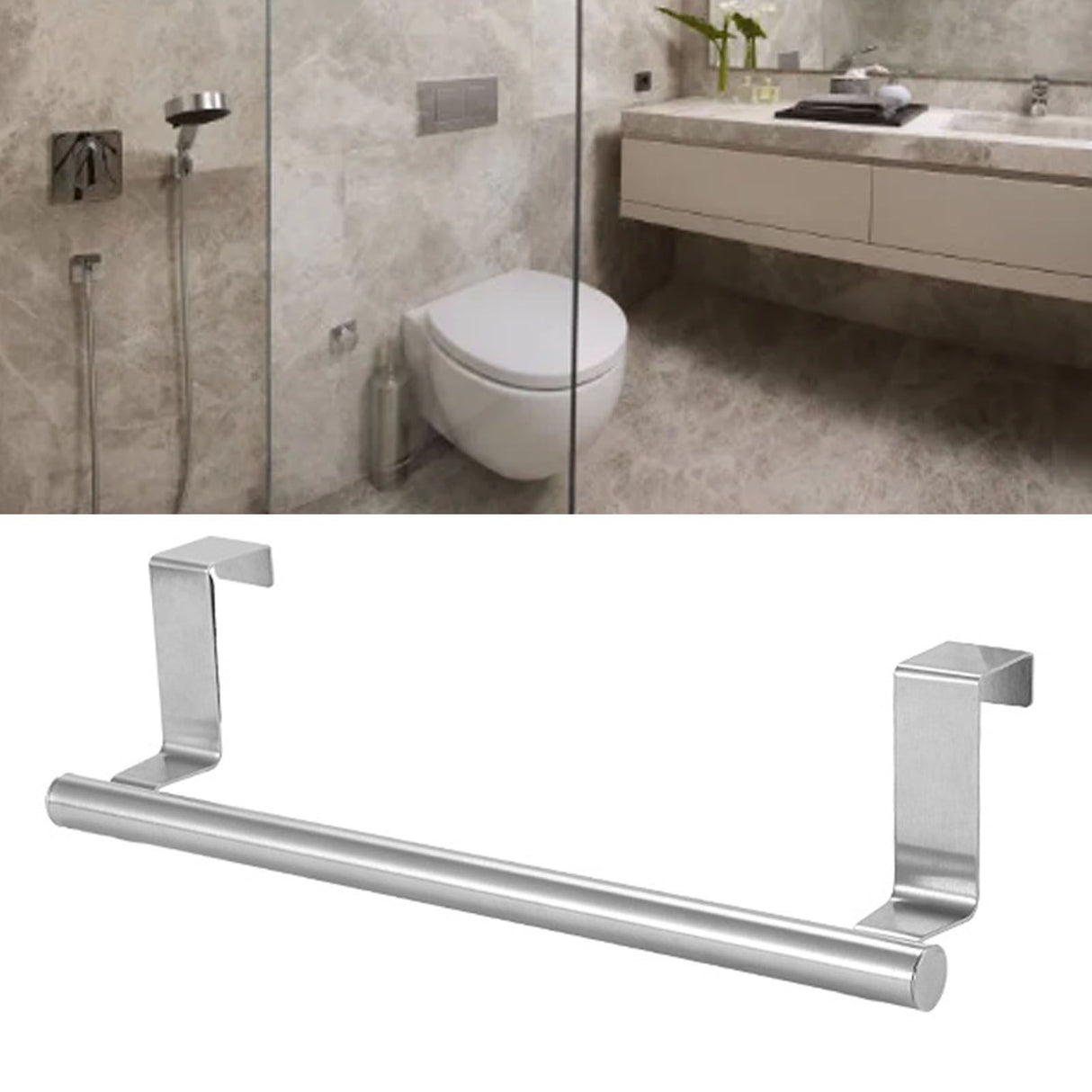 Multi Purpose Stainless Steel Single Bar Towel Rack Hole Free Towel Rack Bathroom Towel Bar S 6.2x23.5cm