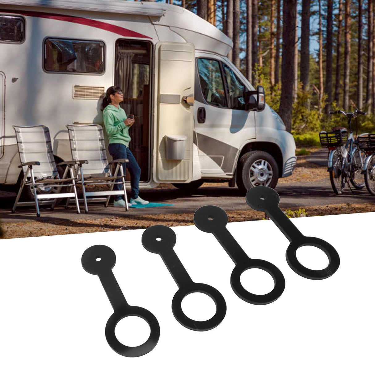 4PCS RV Shower Door Travel Latch Strap Blaack Color Silicone RV Camper Bathroom Door Latch