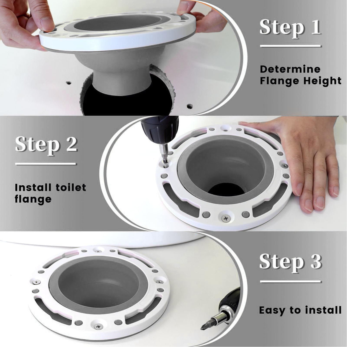 Toilet Flange Silicone and ABS Gray Universal Toilet Flange Replacement for 4in 5in Special 3in Waste Pipe