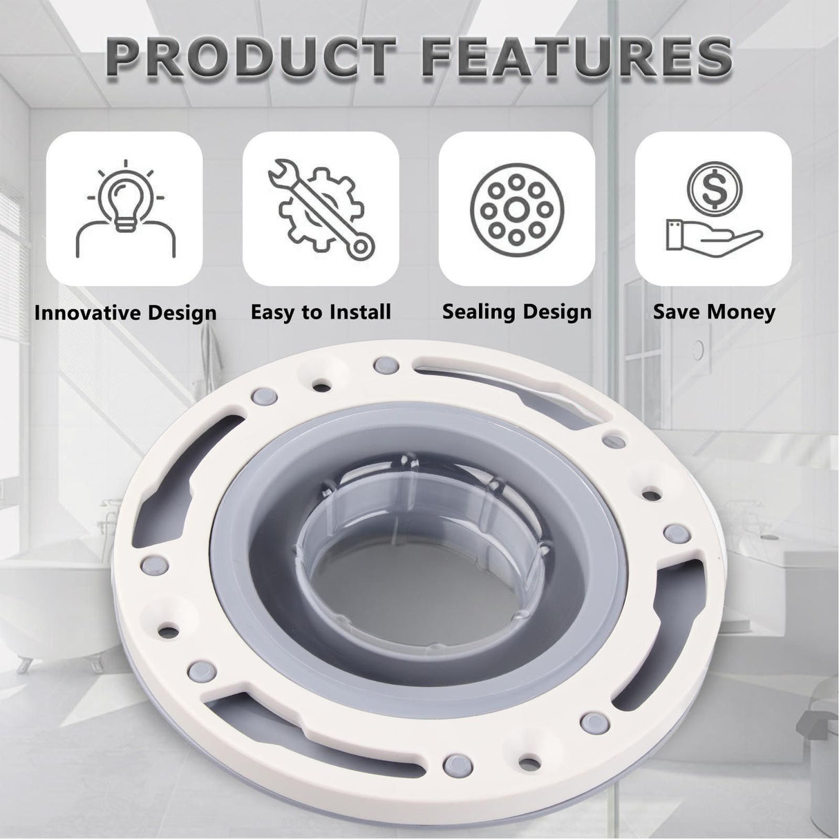 Toilet Flange Silicone and ABS Gray Universal Toilet Flange Replacement for 4in 5in Special 3in Waste Pipe