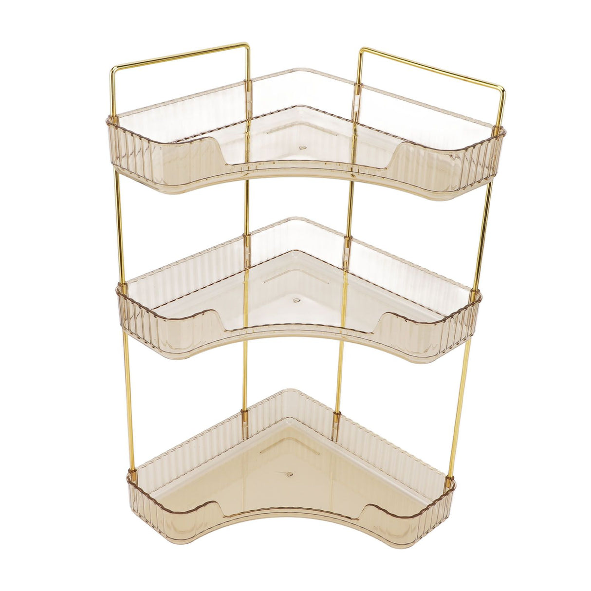 3 Tier Makeup Shelf Organizer Easy Access Aesthetic Corner Bathroom Countertop Organizer for Cosmetics Skincare Amber