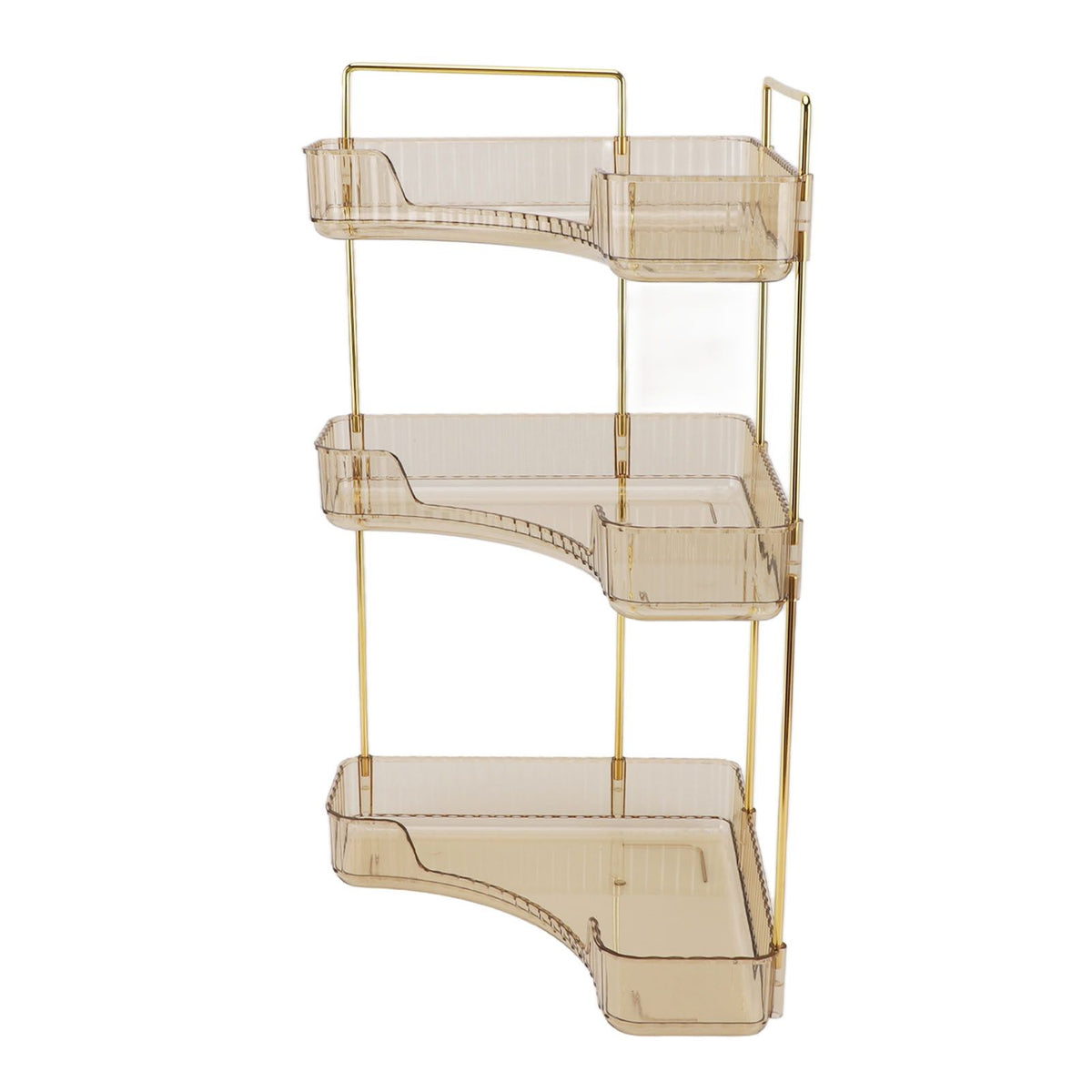 3 Tier Makeup Shelf Organizer Easy Access Aesthetic Corner Bathroom Countertop Organizer for Cosmetics Skincare Amber