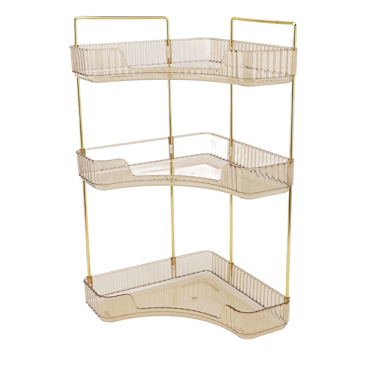 3 Tier Makeup Shelf Organizer Easy Access Aesthetic Corner Bathroom Countertop Organizer for Cosmetics Skincare Amber