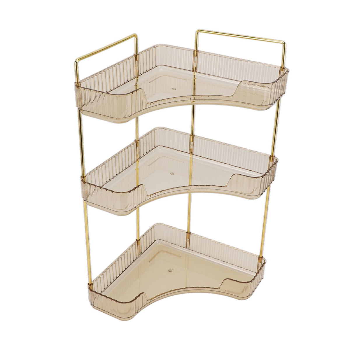 3 Tier Makeup Shelf Organizer Easy Access Aesthetic Corner Bathroom Countertop Organizer for Cosmetics Skincare Amber