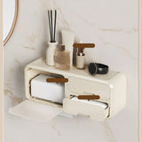 Drill Free Bathroom Tissue Storage Box Waterproof Bathroom Toilet Paper Holder Wall Mounted Toilet Paper Organizer Beige
