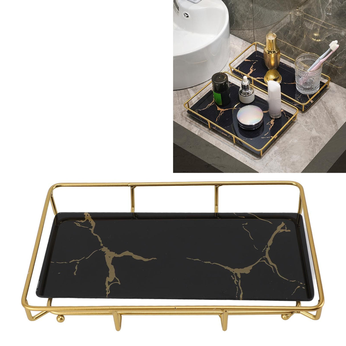 Bathroom Vanity Tray Modern Stylish Anti Slip Kitchen Sink Countertop Storage Organizer L Black