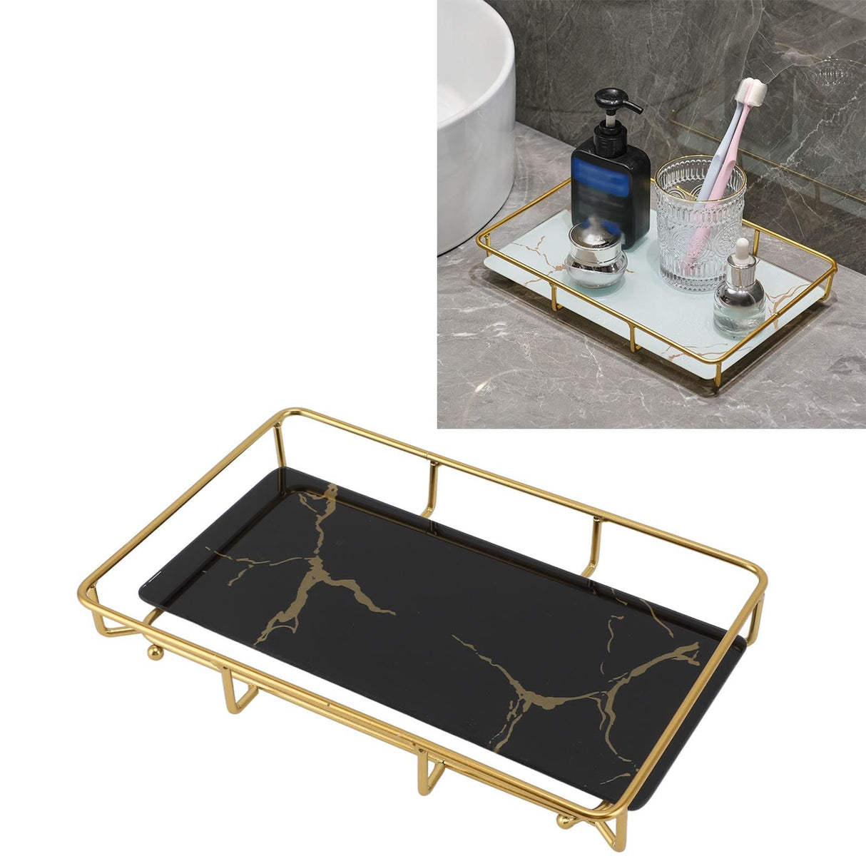 Bathroom Vanity Tray Modern Stylish Anti Slip Kitchen Sink Countertop Storage Organizer L Black