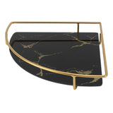 Bathroom Storage Tray Light Luxury Decorative Golden Texture Triangle Bathroom Organiser Tray for Soap Towel Paper Napkins Jewellery Makeup Black - Front View