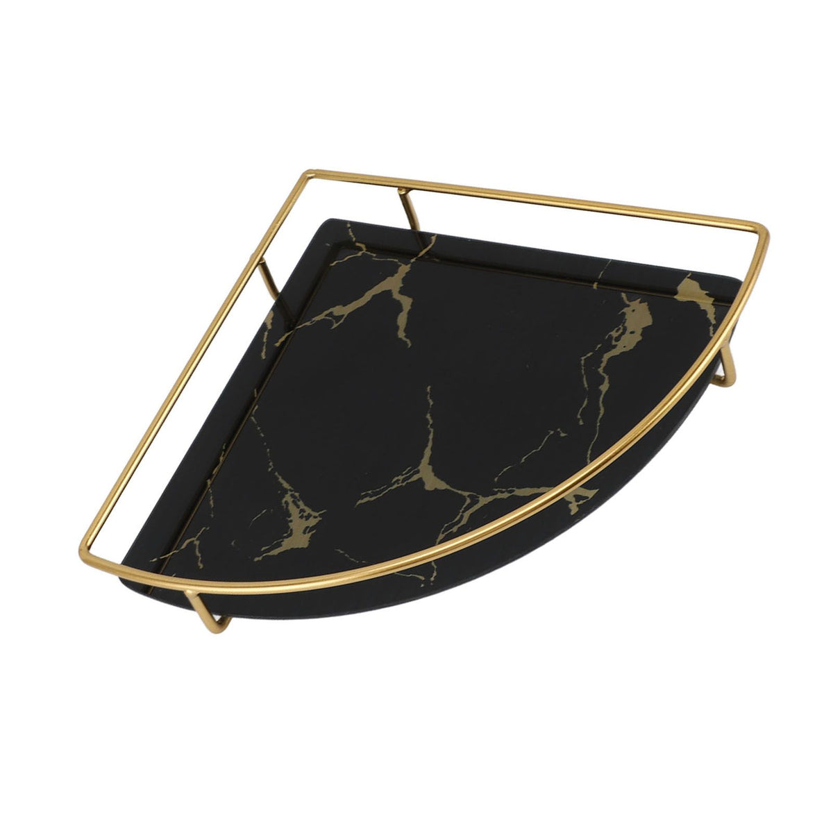 Bathroom Storage Tray Light Luxury Decorative Golden Texture Triangle Bathroom Organiser Tray for Soap Towel Paper Napkins Jewellery Makeup Black